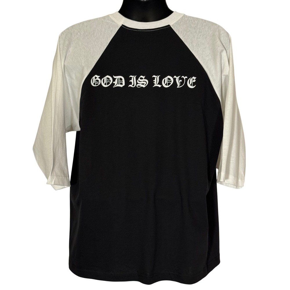 Giant Merchandising God Is Love Raglan Baseball Tee Black White XL Vintage